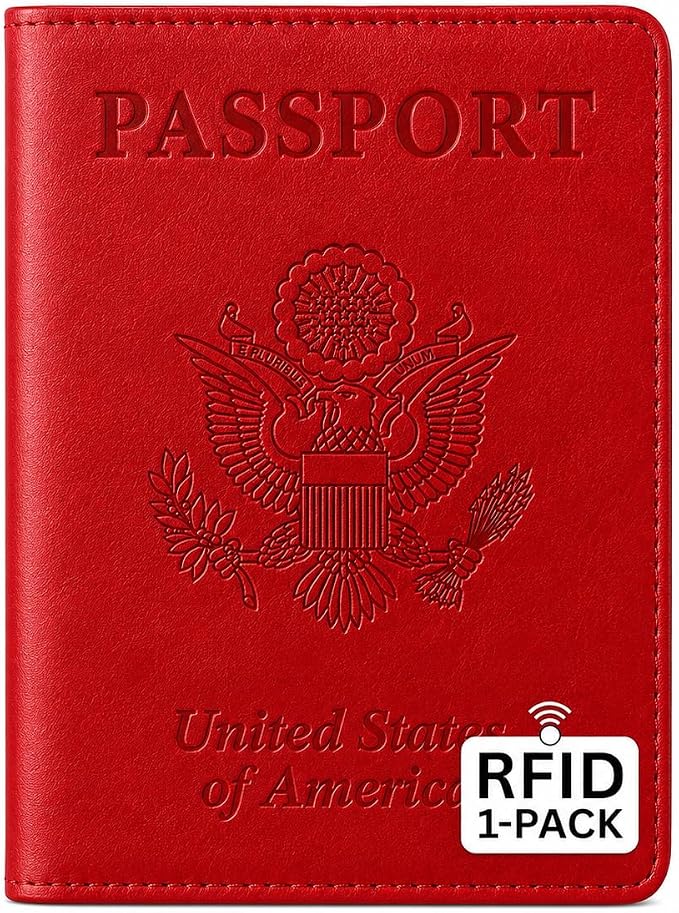 Ciana RFID Passport Holder for Travel – PU Leather Passport Cover and Card Holder for Men & Women – Slim Passport Holder with Card Protector Slot, Travel Must Haves (Red)