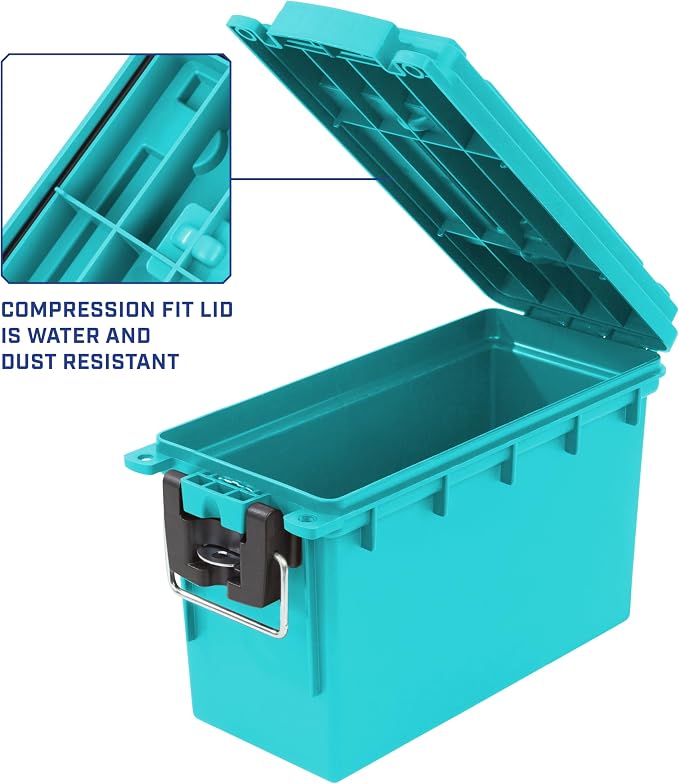 Sheffield Ammo Box Made in USA, Stackable Lockable Ammo Storage Box, Teal | Lockable Storage Box, Water and Dust Resistant Dry Box, Secures Hunting Gear, Gun Accessories, Supplies, and Bullets