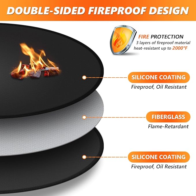 24" Fire Pit Mat for Solo Stove Bonfire, Double-Sided Fireproof Under Grill Mat Deck Patio Protector Pad, Round BBQ Mat for Solo Stove Accessories, Easy to Clean, Reusable (0.9mm)
