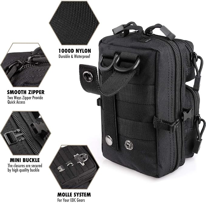LIVANS Tactical Molle Utility Pouch, EDC Tool Pouch Tactical Phone Pouches Mini Waist Pouches Medical EDC IFAK Pack Mini Design of 3-Day Backpack