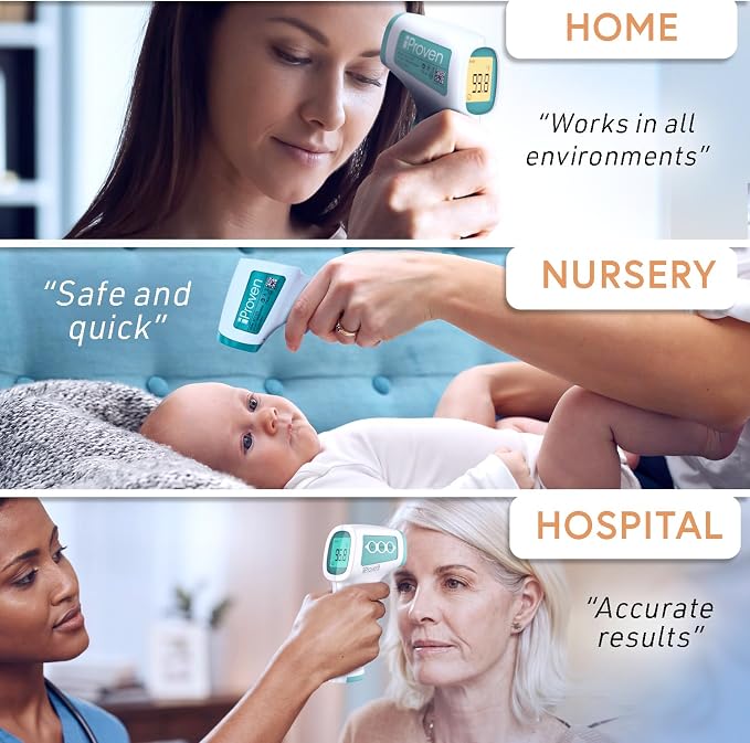 iProven Infrared Touchless Forehead Thermometer for Adults and Infants | 1sec Instant Accurate Readings, 3-in-1 Including Fever Alarm, Silent & Memory Mode