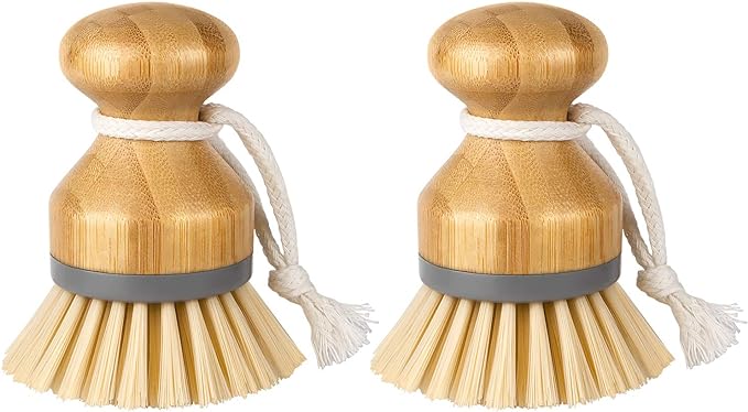 MR.SIGA Bamboo Palm Brush, Dish Scrub Brush, Bamboo Dish Brush, Pack of 2 | Scrub brush for dishes, pans, pots, kitchen sink cleaning, palm scrubber, palm scrub brush, dish scrubber