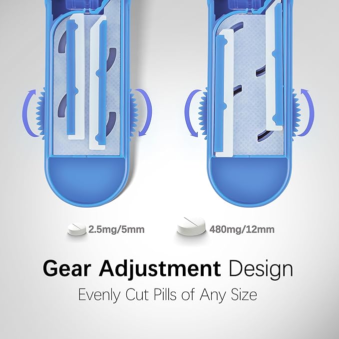 Pill Cutter Splitter for Small and Tiny Pills, Pill Splitter for Multiple Pills at a Time with Centering Device and Stainless Steel Blade (Blue)