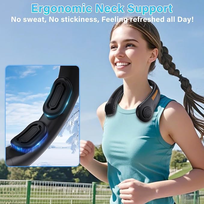 Portable Neck Fan Rechargeable, 5 Speeds, Lightweight, Long Lasting, Battery Operated All-Around Cooling Quiet Personal Fans for Travel Camping Cooling Essentials, Birthday Gifts for Women Men Mom Dad