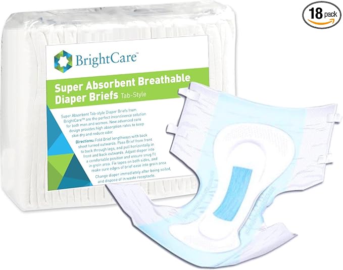 Adult Diaper Briefs, Large (40-48 Inch), Unisex, 18 Count | Breathable, Tab Style, For Incontinence