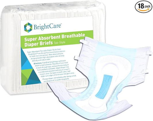 Adult Diaper Briefs, Large (40-48 Inch), Unisex, 18 Count | Breathable, Tab Style, For Incontinence
