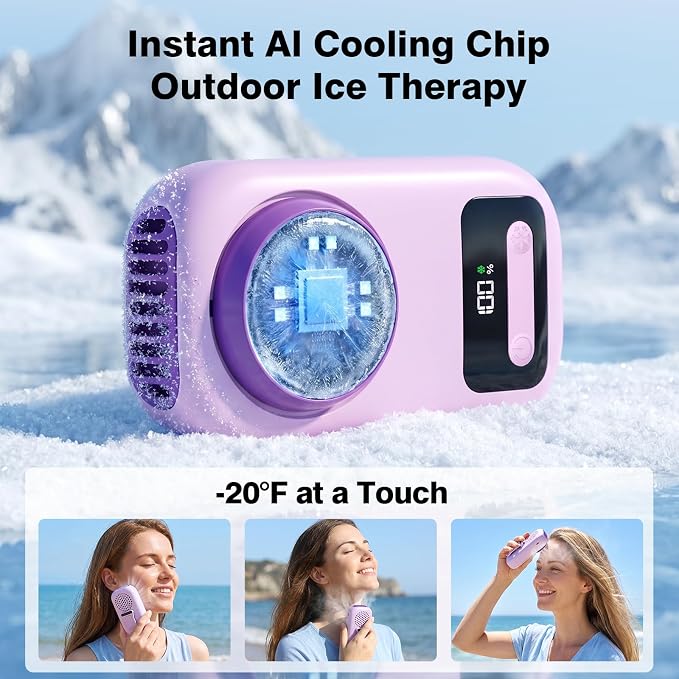 Morelax Portable Neck Fan with Ice Cooling,Rechargeable Handheld Desk Use | Fan Clip on for Shirt & Waist，Travel Hand Held Fans for Outdoor, Holiday, Gifts for Women