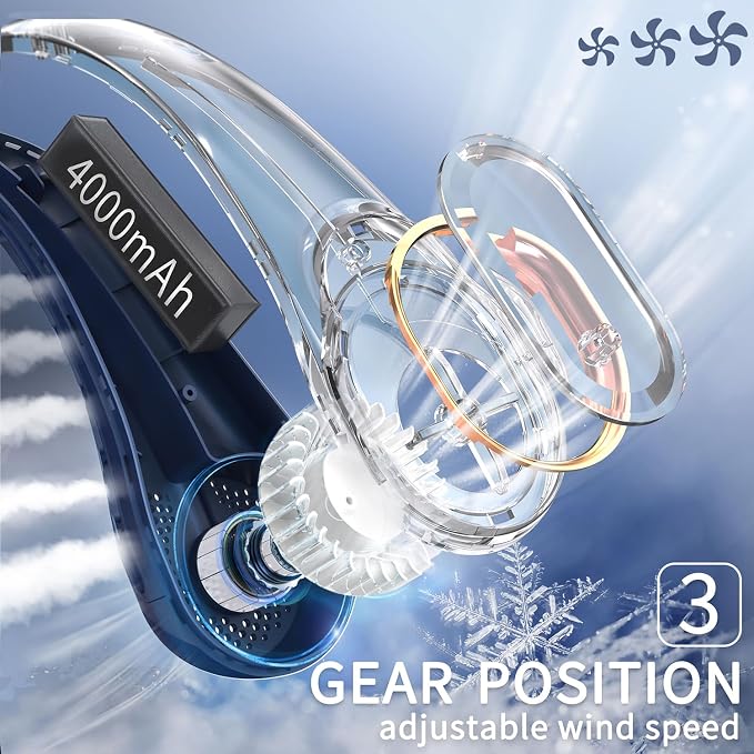 FrSara Neck Fan, Portable Personal Fan Strong Wind, 4000mAh, 360° Cooling | Air Volume, No Hair Twisting, Air Volume On 2 Sides, Non-Slip, Quick Charge, Long Use Time, Birthday Gift for Women, Dad, Men