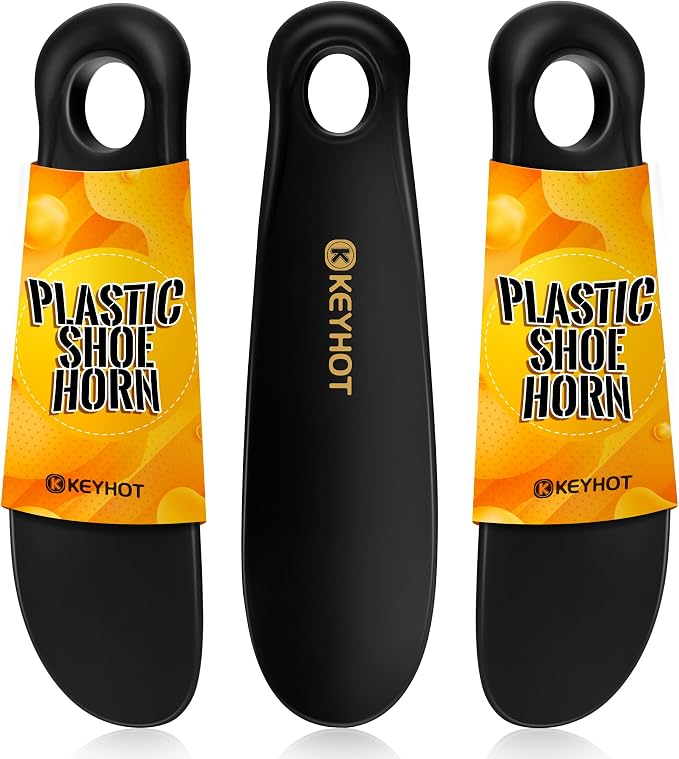 Plastic Shoe Horns 7.3“, Travel Size Shoe Horns for Kids Women Men Seniors | Portable Mini Shoehorns, Short Shoe Spoons, Small Compact Lightweight Wear Shoes Helper (3PCS Black)