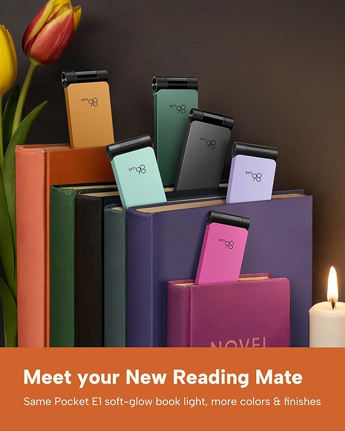 86lux Book Light, Rechargeable Reading Lights for Books in Bed, Ultralight Clip-on LED Bookmark Lamp with 3 Amber Colors & Stepless Dimming for Night Reading for Book Lovers, Kids, Ashen