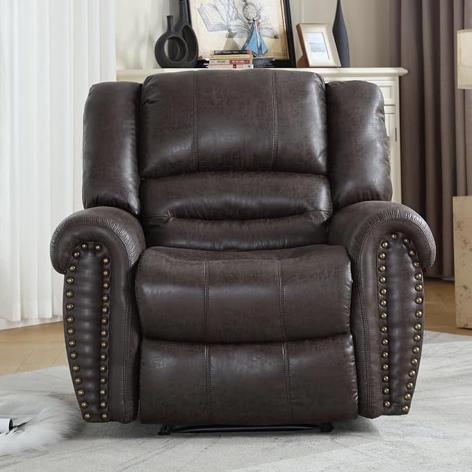 Leather Recliner Chair Set of 2, Classic and Traditional Manual Recliner Chair with Comfortable Arms and Back,Manual Single Recliner Sofa for Living Room, Dark Grey
