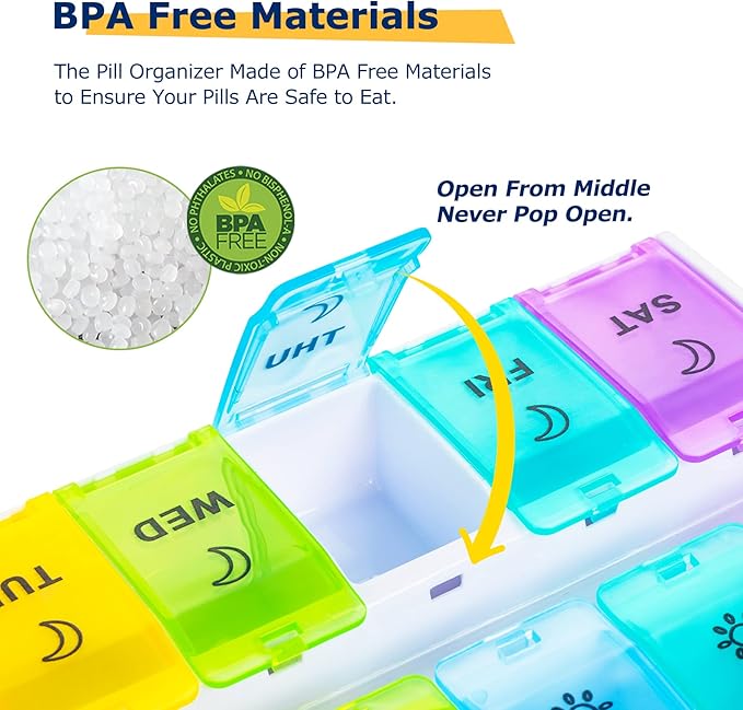 Mossime XL Large Pill Organizer 2 Times a Day, Weekly Am Pm Pill Box with Hinged Lids, 7 Day Medicine Vitamin Pill Case, Daily Pill Container, Big Medication Organizer for Supplement