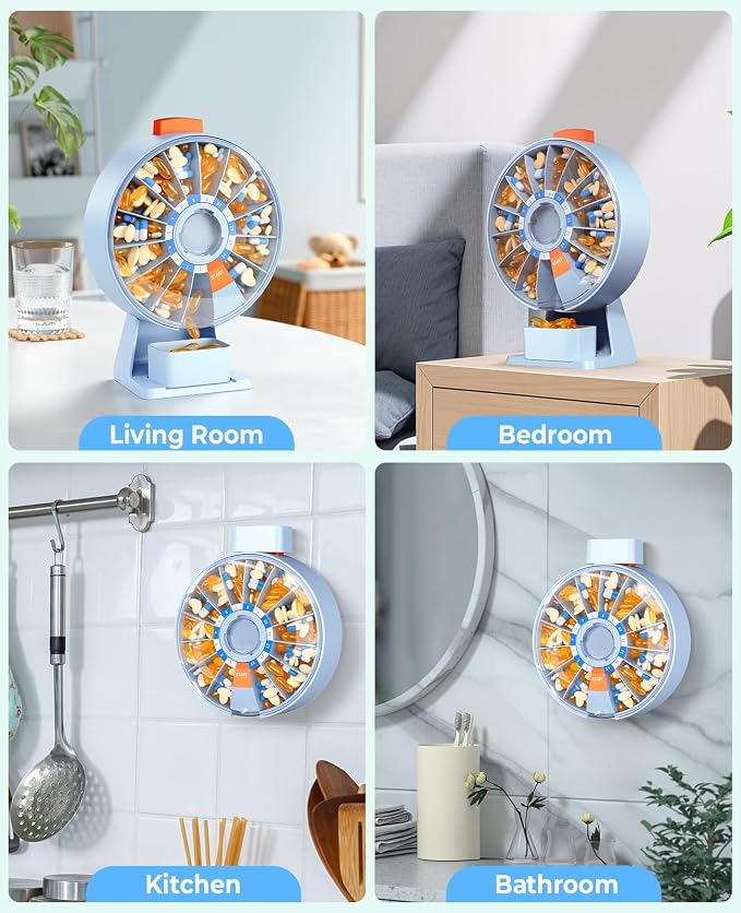 Daviky Daily Pill Dispenser, Large Capacity 14-Day Pill Organizer Box | Push Button Dispensing, Easy Open, Wall-Mounted or Standing, 14 Compartments, Senior-Friendly, for Medication & Vitamins