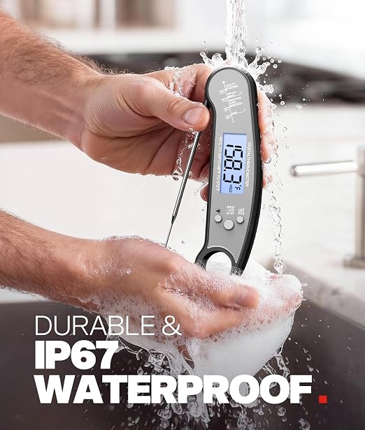 Meat Thermometer Digital, Food Thermometer for Cooking, Black & Grey | Instant Read, for Grilling, BBQ, Air Fryer, Smoker, Candy, Kitchen Gadgets, BBQ Essentials, Gift for Dad, Men, Women