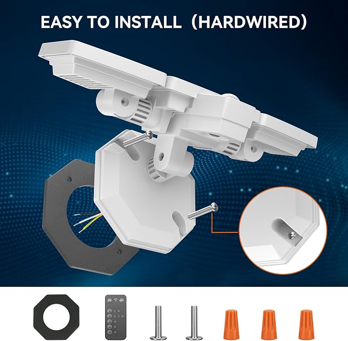 LED Security Lights Motion Sensor Outdoor Lights, 6500K Daylight, IP65 Waterproof, Dusk to Dawn, 3-Head Motion Detected Flood Light for Garage, Yard, Porch, White