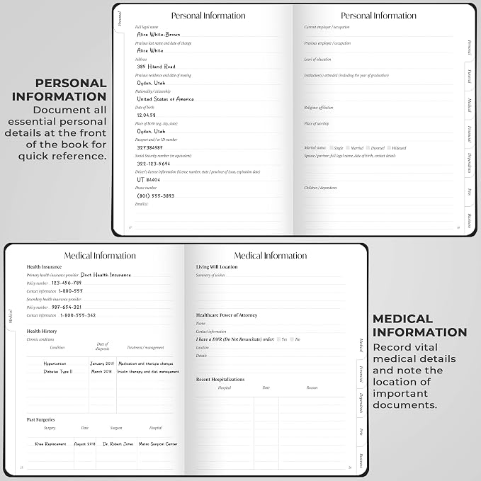 Skyline End of Life Planner – Emergency File Notebook for Important Information & Final Wishes – When I Die Beneficiary Book Organizer (Black)