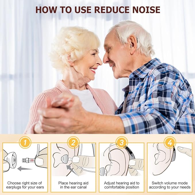 Rechargeable Hearing Aids for Seniors Severe Hearing Loss Earrck Hearing Amplifier with Noise Cancelling BTE Hearing Aid with Volume Control Dual Micphone（Beige）