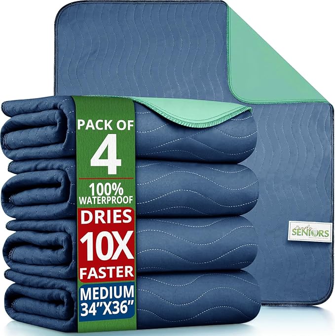 Bed Pads Washable Waterproof 34"x36"- Pack of 4 Navy Incontinence Bed Pads | Washable Pee Pads for Adults - Dementia Products for Elderly & Elderly Assistance Products - Reusable Pee Pads Dogs & Kids