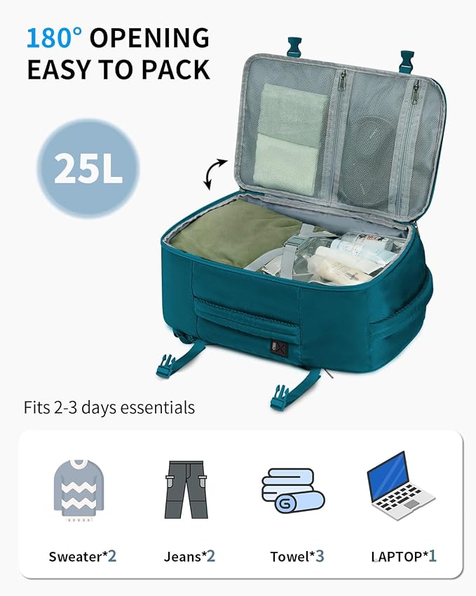 ECOHUB 17'' Small Travel Backpack, United Airlines Personal Item Bag 16.9"x10"x7.5" Carry on Backpack with USB Port Luggage Sleeve Travel Essentials for Men Women Water Resistant, Teal