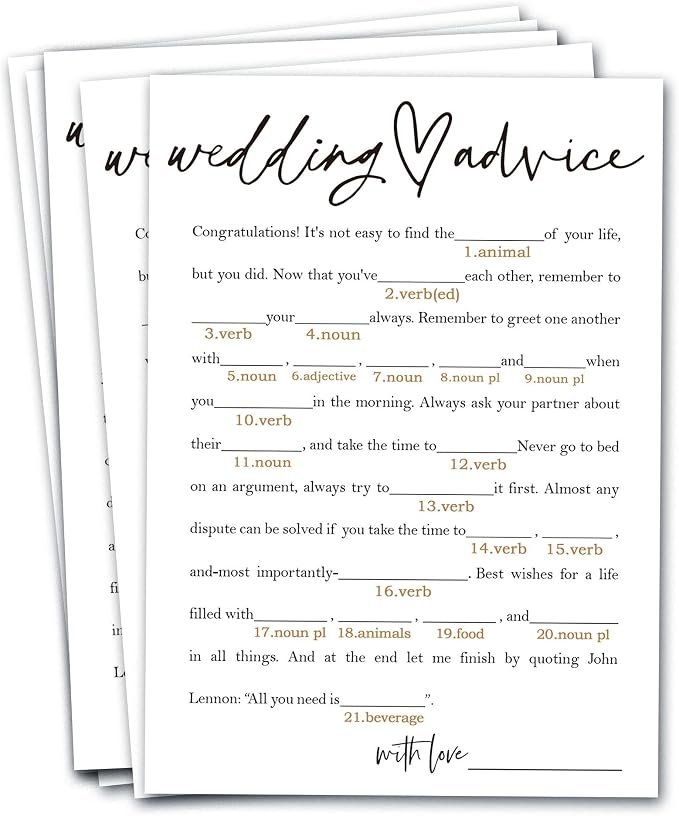 Bridal Shower Game Cards – Wedding Advice for The Bride and Groom, Fun Engagement Party Icebreaker for Guests, 25 Pack Minimalist White Wedding Party Supplies - A06