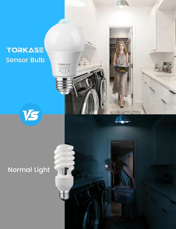 Motion Sensor Light Bulbs 13W (100W Equivalent), 3 Pack A19 E26 Motion Activated Dusk to Dawn LED Bulb, 5000K Daylight Security Light for Indoor Outdoor, Infrared Detector for Garage Porch Stairs