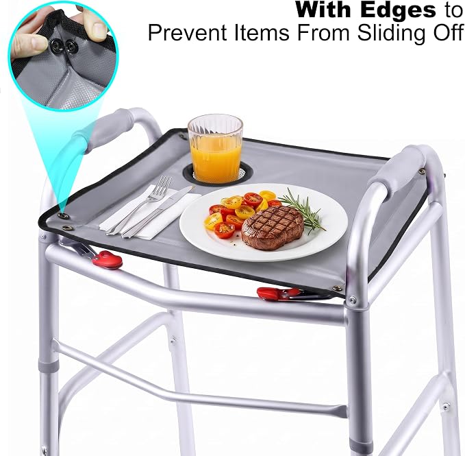 Walker Tray for Folding Walker with Cup Holder, Detachable Tray for Walker, Walker Accessories for Senior with Non-Slip Mat, Universal Fit for Meals, Drinks, Reading,Laptop (Purple)