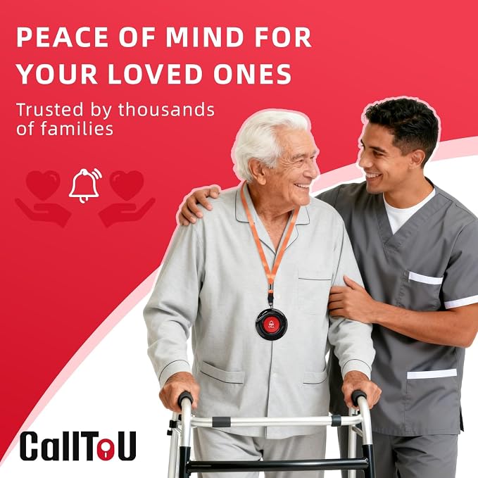 CallToU Caregiver Pager Wireless Call Button for Elderly at Home, 500+ ft Open Area Long Range Through Walls, 3 Plug-in Receivers and 2 Waterproof SOS Buttons, Home Nurse Call System