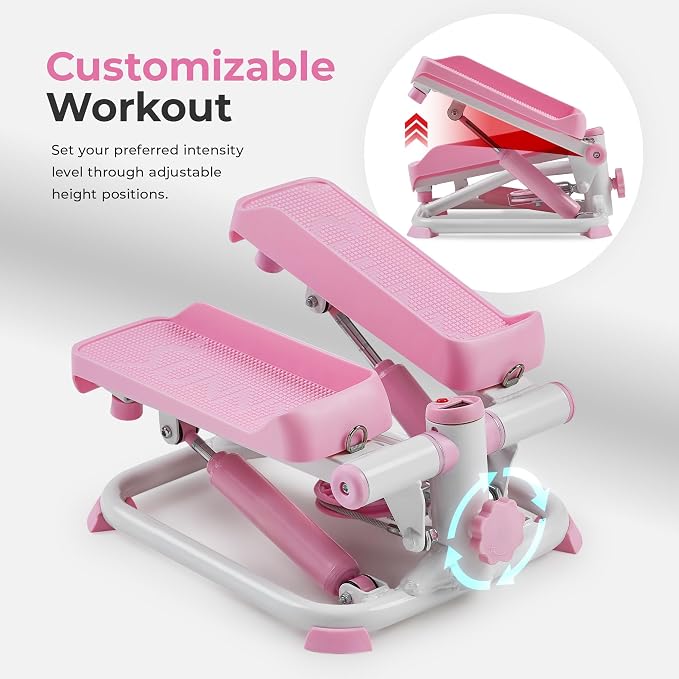 Sunny Health & Fitness Mini Steppers for Exercise at Home, Stair Step Workout Machine with Resistance Bands, Full Body Cardio Equipment, Optional Free SunnyFit App Connection Smart Stepper