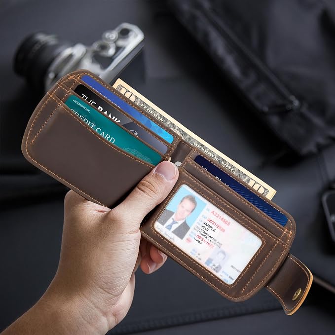 Polare Slim Curve Front Pocket RFID Blocking Italian Real Leather Bifold Wallet for Men (Dark Brown(Snap Version))
