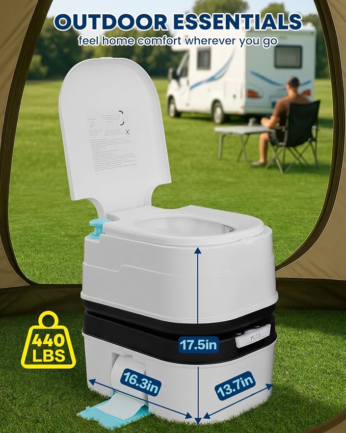 Kohree 6.34 Gal Portable Toilet for Camping, Large Capacity | Odorless, Leak-Proof, Detachable, Boat Porta Potty with Paper & Detergent Collection for Home Use, Camper, RV Travel