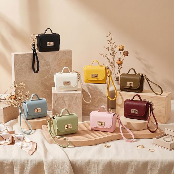 Liliaafar 8 Pcs Mini Backpack Keychain Mini Coin Purses for Women Cute PU Leather Makeup Bag with Keychain, Multi Pocket Card Holder Cable Organizer Giftable Zipper Pouch (Cute)