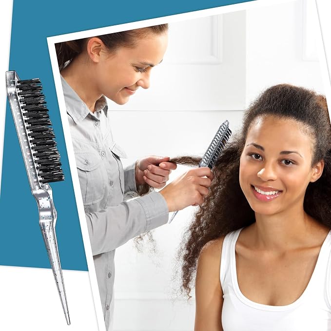 Geiserailie 3 Pcs Slick Back Hair Brush Set Bristle Brush Edge Control Teasing Comb for Women Black Hair(Clear Red)
