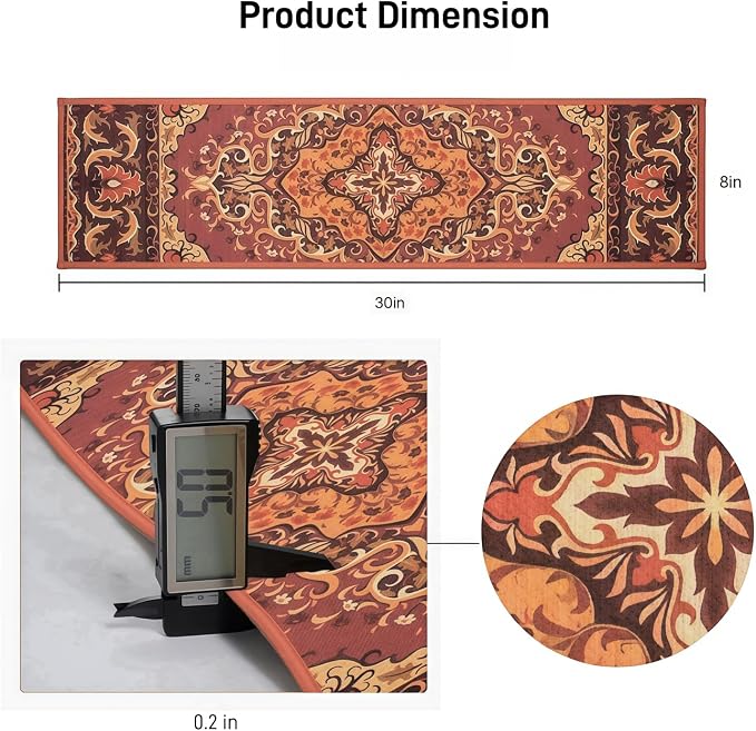 GIB Stair Treads for Wooden Steps Indoor, 15 Pack 8" X 30" Non Slip Carpet Stair Treads with Reusable Adhesive for Kids Elders and Dogs, Boho Vintage Oriental Stair Runner, Orange Red