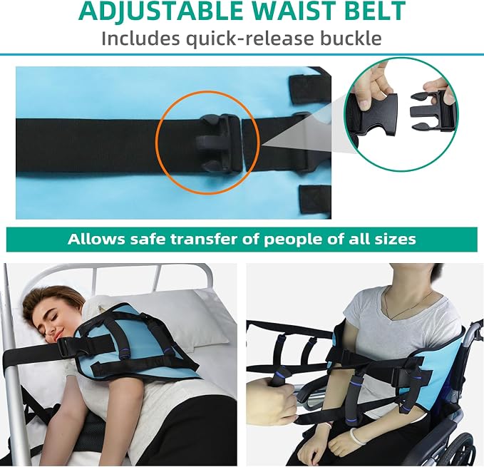 Transfer Sling, Gait Belt Transfer Belt with Padded Handles for Patient Lift Assist & Mobility Standing - Safely Move Elderly and Disabled from Bed and Wheelchair