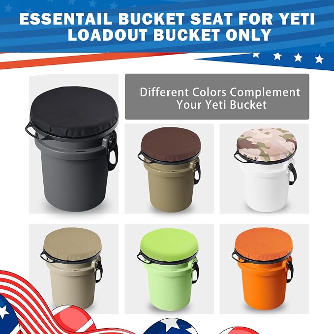 5 Gallon Bucket Seat for Yeti Bucket Only, 360 Degree Swivel Load Out Bucket Seat, 5 Gal Foam Cushion Bucket Lid Seat with Padded Top for Hunting Fishing Camping Outdoor