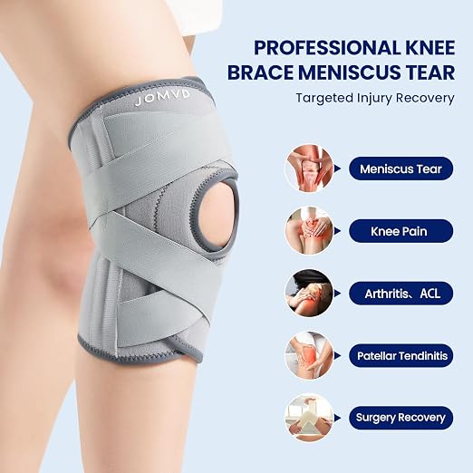 JOMVD Knee Brace for Knee Pain, Meniscus Tear, Adjustable Knee Support with Side Spring Stabilizers for ACL,Meniscus Tear, Arthritis, Patella Stability, Knee Pain Relief, Women and Men,XX-Large