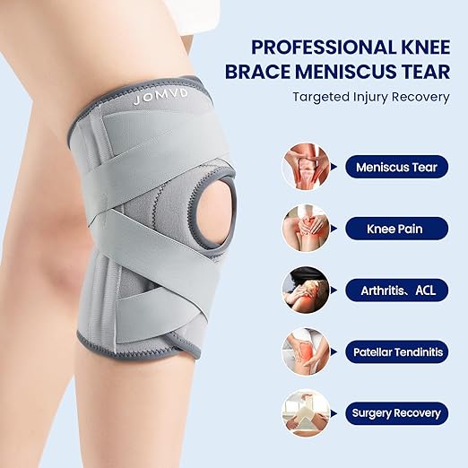 JOMVD Knee Brace for Knee Pain, Meniscus Tear, Adjustable Knee Support with Side Spring Stabilizers for ACL,Meniscus Tear, Arthritis, Patella Stability, Knee Pain Relief, Women and Men,Small