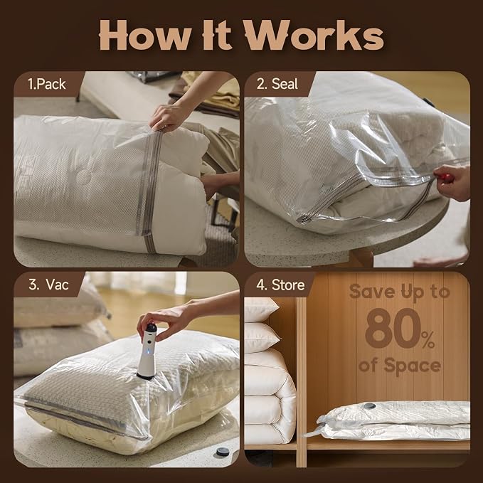 Rechargeable Pump Vacuum Bags for Travel Packing,15 Packs Large Size Vacuum Seal Bags for Luggage and Suitcase Compression, Space Saver for Bedding and Clothing Organization