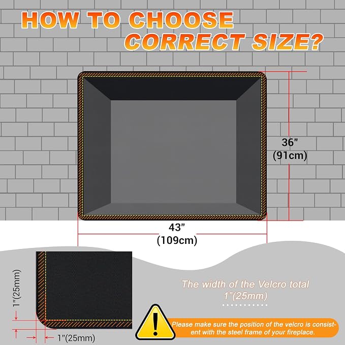 Fireplace Cover, Draft Stopper for Brick Fireplace, Fireplace Flue Blocker, Indoor Fireplace Blanket for Heat Loss, Winter and Summer, Black, 43x36 Inches