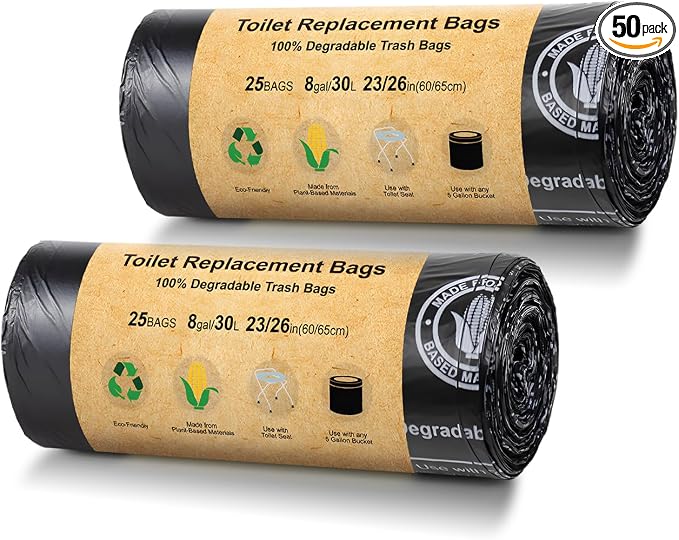 BLIKA 50 Count Toilet Replacement Bags, 8 Gallon, 30 Liter, Heavy Duty 1 Mil, Compost Bags 8 Gallon, Camping Toilet Bags for Portable Toilet, Car Travel, Camping, Long Trips