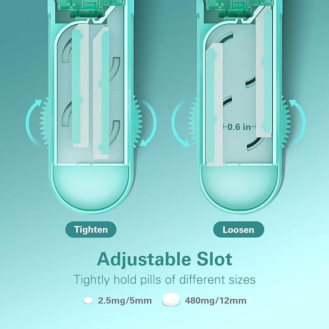 ONE PIX Multiple Pill Cutter Splitter for Small and Tiny Pills, Accurate 1/2 Tablet Splitter with Adjustable Bars & Hidden Blade, Safely Cuts Large Medication for Seniors & Pets, Cyan