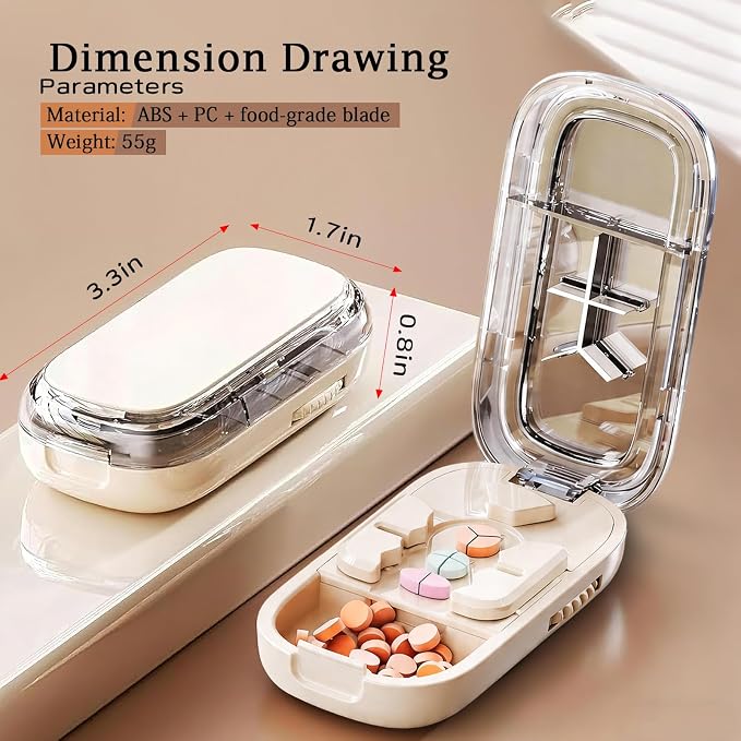 Pill Cutter Splitter for Small or Tiny and Large Pills, Precise Split 1/2, 1/3, 1/4, Pill Divider for Seniors, Adults, Kids and Pets, with Portable Pill Dispenser & Storage Bag and Tweezers