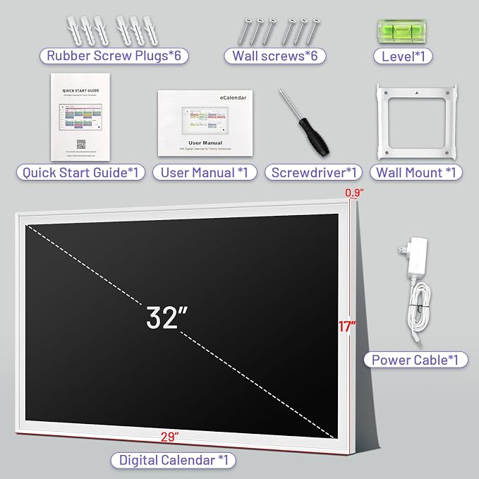 32 inch Smart Calendar Max, Digital Calendar & Chore Chart, Family Organizer with Interactive Touchscreen Display – Wall Mountable in Portrait or Landscape, Gifts for Women Men