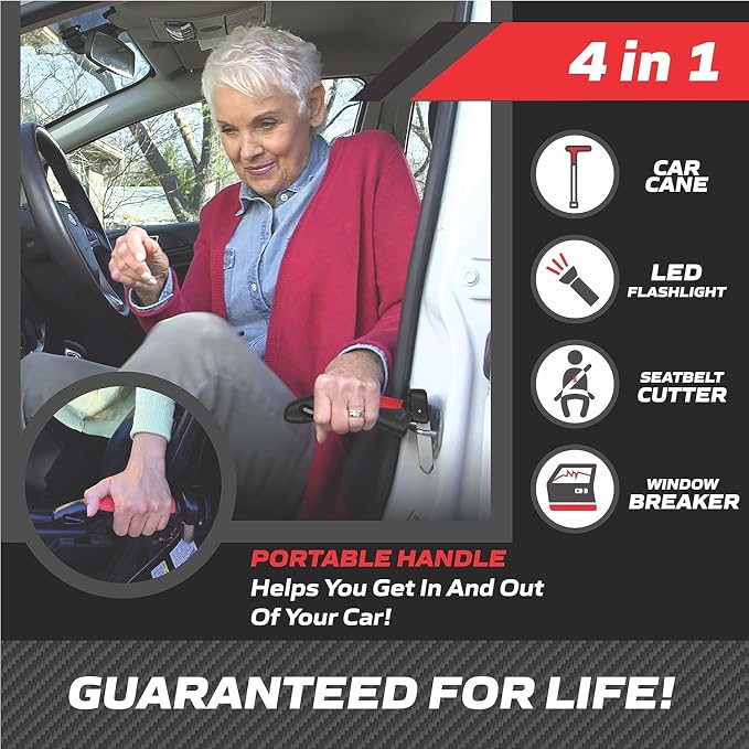 EMSON Original Car Cane Car Handle Assist for Elderly - 2 Pk | All in 1 Door Handle, Seat Belt Cutter, Window Breaker, Flashlight, Car Door Handle for Elderly Easy Exit