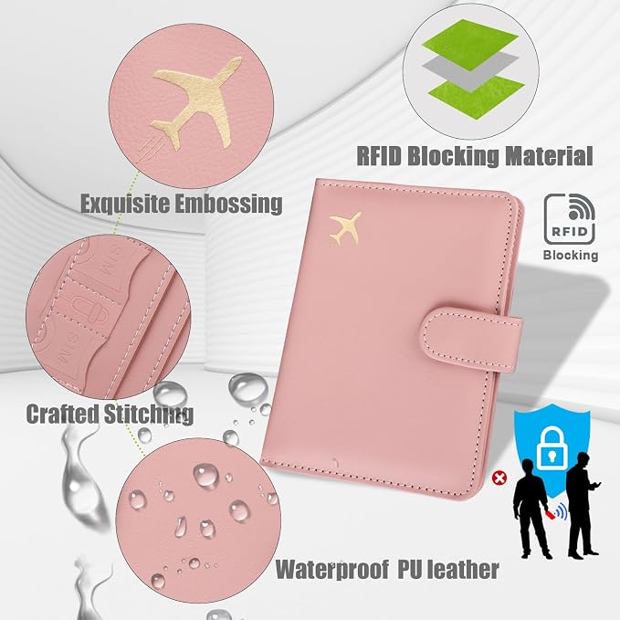 GOAUS Passport Holder for Travel with AirTag Slot, Passport Book Wallet | Cards Cash Pocket, RFID Blocking, Waterproof, Passport Case, Travel Gifts for Women Men, Faux Leather, AirTag Not Included