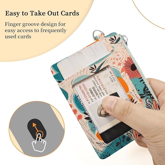 Hancynir Boho Floral Small Wallet Women Credit Card Holder, Slim RFID | Zipper Keychain Wallet, Travel Coin Front Pocket, Ladies Women Gifts, Thin Minimalist Card Case, 6 Card Slots, PU Leather