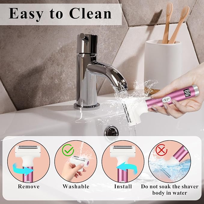 Wet & Dry Electric Razor for Women Men,4 in 1 Rechargeable Led Display Electric Shaver and Facial Hair Remover,Painless Ladies Body Razors for Nose Face Body Leg Bikini Arm Hair (White & Pink)