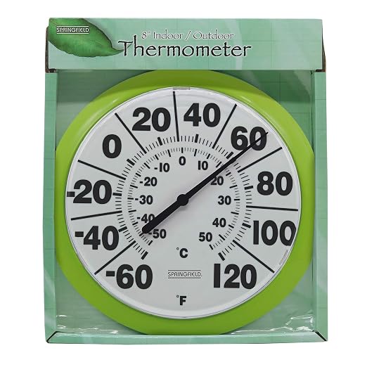 Springfield Indoor Outdoor Big and Bold Dial Thermometer, Wireless Thermometer with Easy to Read Numbers for Patio, Pool, and Indoor Areas, 8-Inch, Green