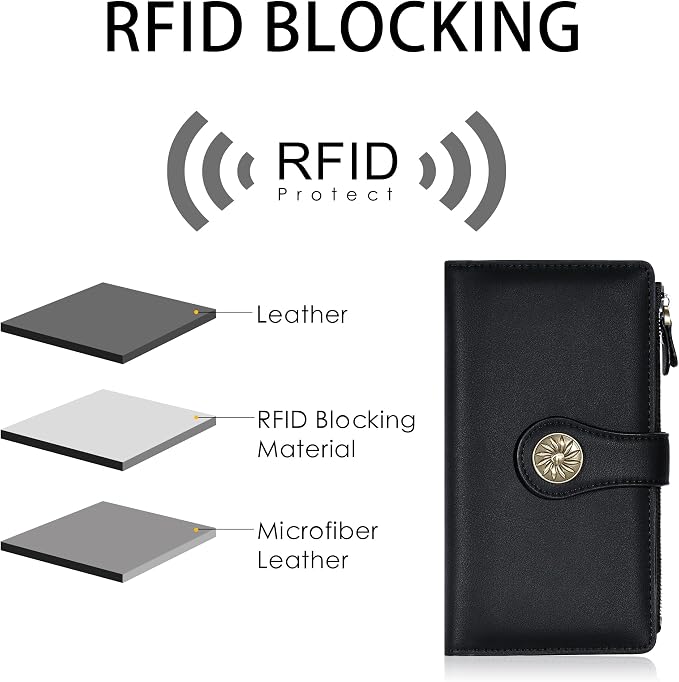 Travelambo Women's Wallet RFID Blocking Trifold Clutch Large Capacity Credit Card Holder Travel Purse | RFID