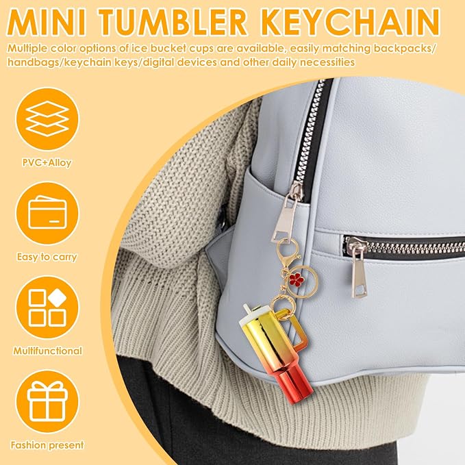 16PCS Mini Tumbler Keychain Accessories for Stanley Cup Cute Chapstick Holder Key Chain Charms for Women Men Girls